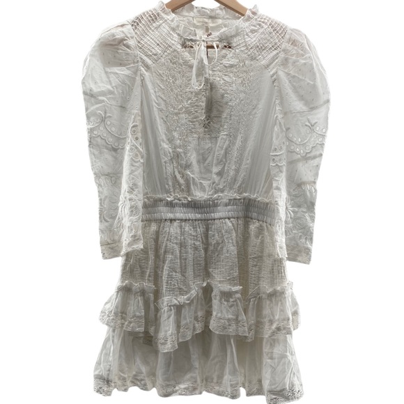 NWT LoveShackFancy Isidore White Boho Lace Ruffle Mini Dress Size Small - Picture 2 of 14